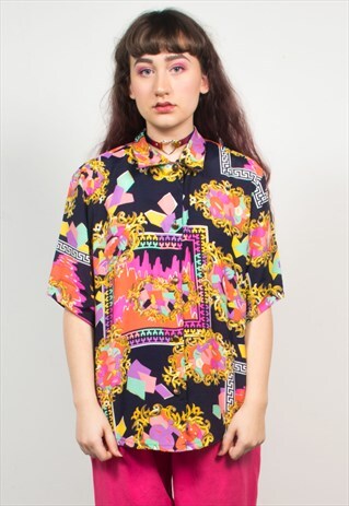 VINTAGE 90'S COLOURFUL MULTICOLOUR ABSTRACT PATTERN SHIRT