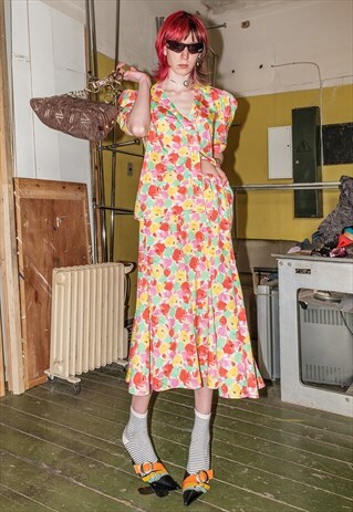 90'S VINTAGE BRIGHT BLOOM CO-ORDS IN MULTICOLOUR
