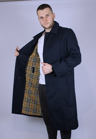 90S VINTAGE BURBERRY TRENCH DARK BLUE COAT ELEGANT JACKET