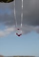 SILVER DOUBLE CHAIN NECKLACE WIYH PINK GLASS CRYSTALS 