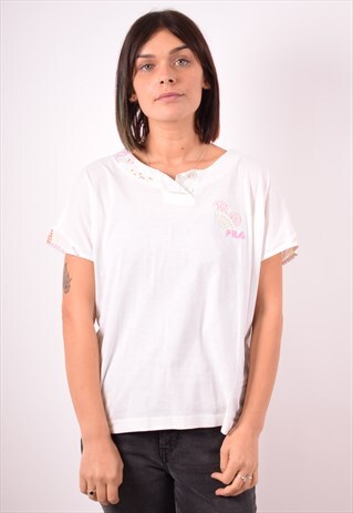 FILA WOMENS VINTAGE T-SHIRT TOP LARGE WHITE 90S