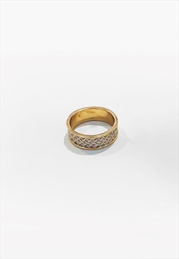54 Floral Crystal Iced Band Weave Signet Ring - Gold