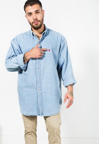 VINTAGE 80'S POLO RALPH LAUREN DENIM SHIRT / 0086 / 404-6