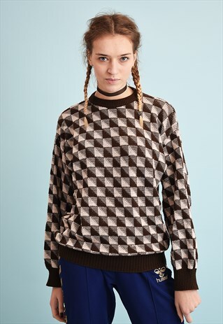 90'S RETRO JAZZY OPTICAL PATTERN SLOUCHY KNIT JUMPER