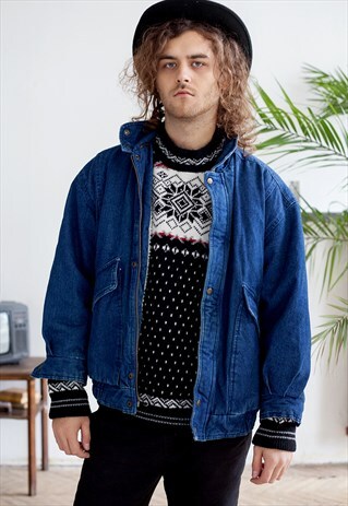 VTG, DOPE DENIM BOMBER JACKET WITH FAUX FUR LINING . SIZE M