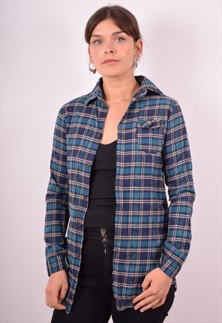 RALPH LAUREN WOMENS VINTAGE FLANNEL SHIRT MEDIUM BLUE 90S