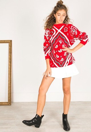 VINTAGE 80'S PRINTED KNIT JUMPER / S2325