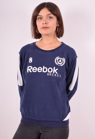 REEBOK WOMENS VINTAGE SWEATSHIRT JUMPER LARGE NAVY BLUE 90S