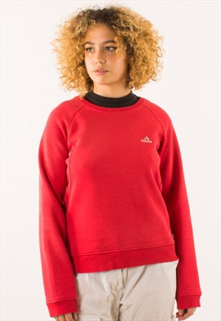 VINTAGE RED ADIDAS CREWNECK SWEATSHIRT, EMBROIDERED LOGO