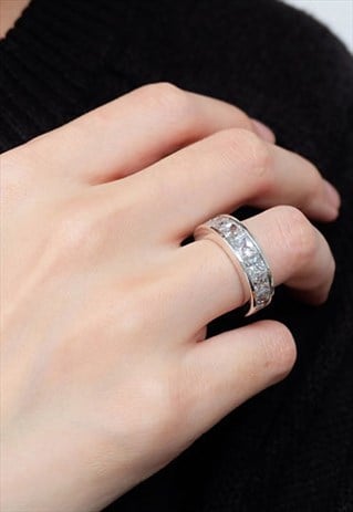 SQUARE SHAPE WHITE CUBIC ZIRCONIA STATEMENT SOLID RING 925