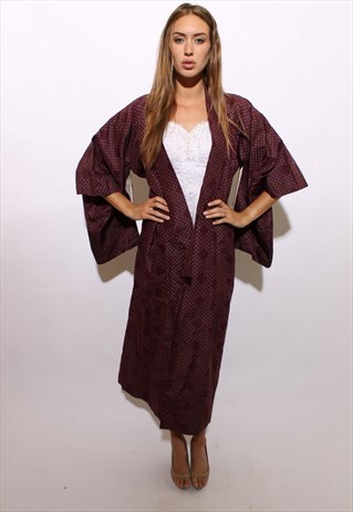 VINTAGE 1950'S 50'S JAPANESE KIMONO ROBE LONG UNISEX COAT OS