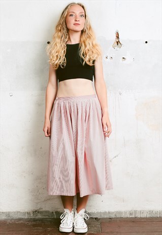 VINTAGE 90S PINSTRIPE MIDI PLEATED SKIRT