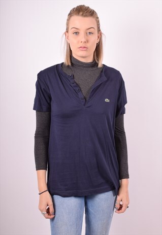 LACOSTE WOMENS VINTAGE T-SHIRT TOP XS NAVY BLUE 90S