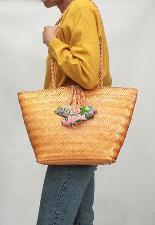 VINTAGE 80' BEAUTIFUL COOL STRAW ORANGE BEACH BAG