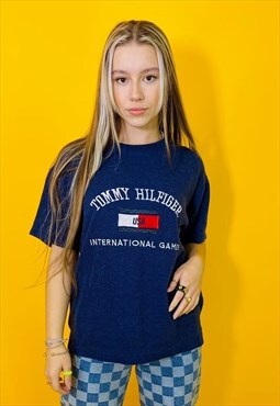 Vintage Tommy Hilfiger USA Flag Embroidered T Shirt