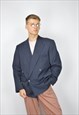 Vintage dark blue striped classic 80's wool suit blazer