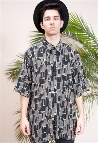VINTAGE SHORT SLEEVE, SILK BUTTON UP, FROM THE EARLY 90S