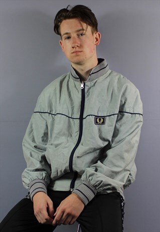 VINTAGE REVERSIBLE FRED PERRY WINDBREAKER JACKET IN NAVY/GRE