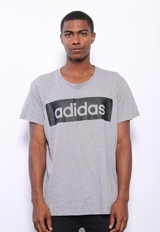VINTAGE ADIDAS BIG LOGO SPELLOUT T-SHIRT GREY