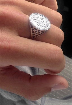 54 Floral Sovereign 925 Sterling Silver Signet Ring - Silver