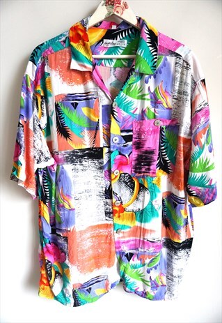 Vintage Crazy Pattern Shirt Hawaii Shirts Abstract Colorful
