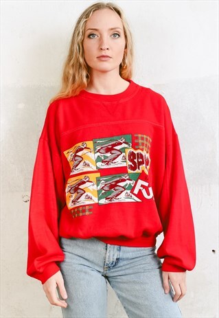 VINTAGE 80S GRAPHIC PRINT RED SWEATSHIRT