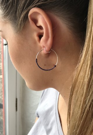 PURPLE THREAD HOOP EARRINGS