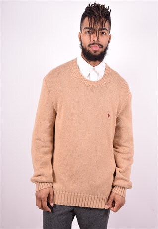 POLO RALPH LAUREN MENS VINTAGE JUMPER SWEATER XL BEIGE 90'S
