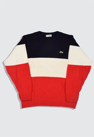 VINTAGE 1980S CHEMISE LACOSTE COLOUR BLOCK HEAVY KNIT JUMPER