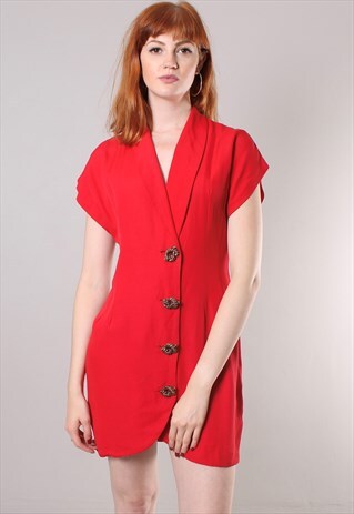 VINTAGE 80S RED FITTED BUTTON MINI DRESS