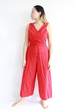 VINTAGE RED WRAP JUMPSUIT