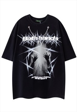 Rocker t-shirt metal chain tee punk top in acid black