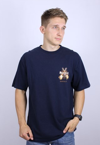 VINTAGE HARD ROCK CAFE BARCELONA MENS LOGO T-SHIRT TOP