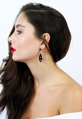 ACRYLIC GOLD MARBLE STONE DROP DANGLE EARRINGS