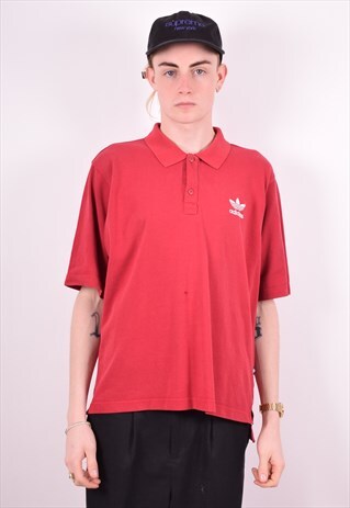 ADIDAS MENS VINTAGE POLO SHIRT MEDIUM RED 90'S