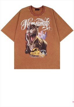 Jurassic park t-shirt dinosaur tee grunge t-rex top in brown