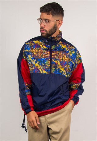 VINTAGE QUARTER ZIP CAGOULE RAIN JACKET