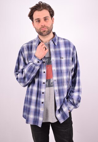 RALPH LAUREN SPORT MENS VINTAGE SHIRT XL BLUE CHECK 90S