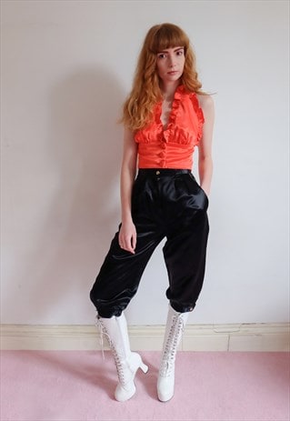 VINTAGE 70S BLACK SATIN PEDAL PUSHER TROUSERS