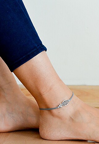 SILVER PINEAPPLE ANKLET FOR WOMEN GREY ANKLE BRACELET CHARM