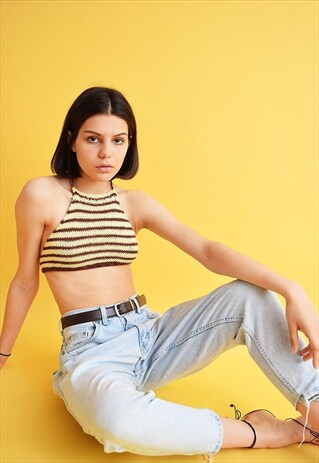 70'S STYLE BOHO FESTIVAL JAZZY CROCHET HALTER CROP TOP
