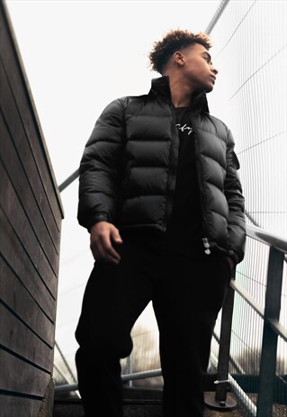 PREMIUM COLLARED PUFFER BUBBLE PADDED JACKET - BLACK
