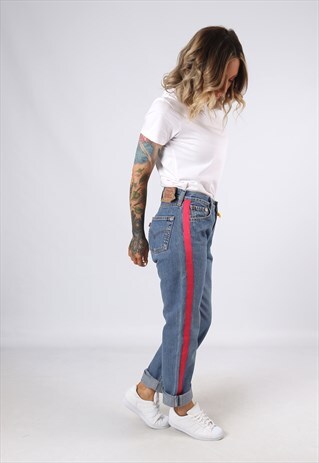 LEVIS 501'S DENIM JEANS REWORKED SIDE STRIPE UK 8 - 10 (3AI)
