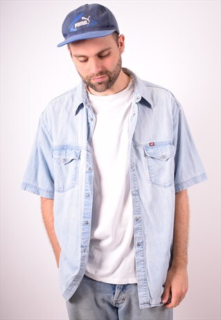 MUSTANG MENS VINTAGE DENIM SHIRT XXL BLUE 90S