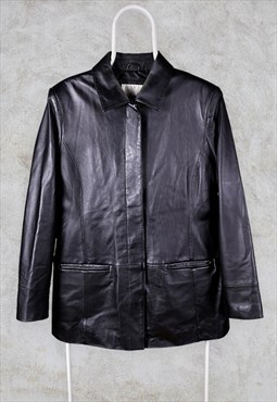 Vintage Black Leather Jacket Genuine Women's Large UK16