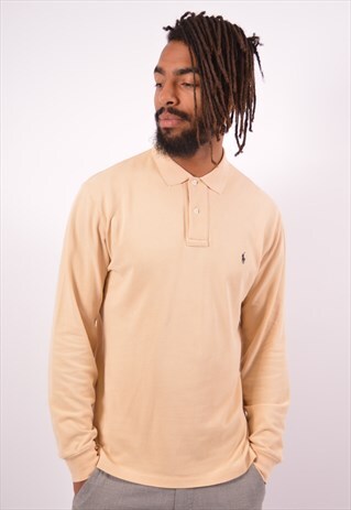 VINTAGE POLO RALPH LAUREN POLO SHIRT LONG SLEEVE BEIGE
