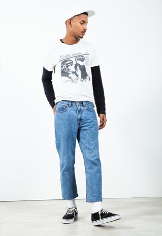 VINTAGE 80S CROPPED LEVI'S STRAIGHT JEANS MID WASH / 0491
