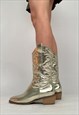 GOLD METALLIC EMBROIDERED WESTERN COWBOY BOOTS