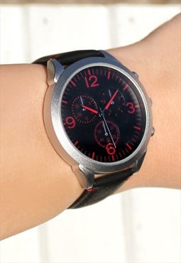 Black & Red Classic Silver Watch