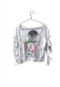 Totally reworked Punk jumper With cuts out and skull 